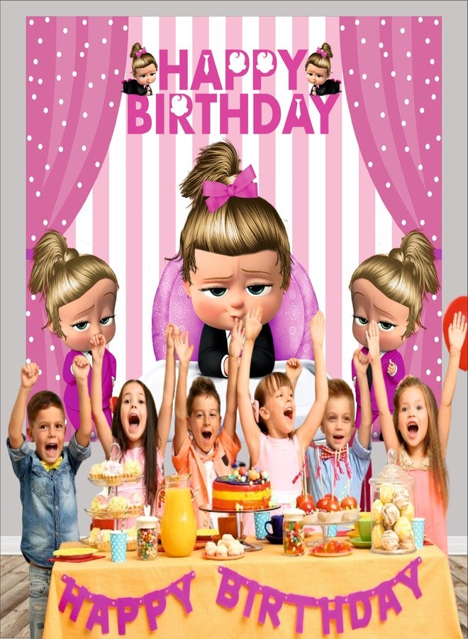 Party Baazaar Boss Baby Girl Birthday Backdrop 4x3 Ft | Backdrops for Decoration | Birthday Decoration Backdrop | Banner for Kids Theme Party - Image 5
